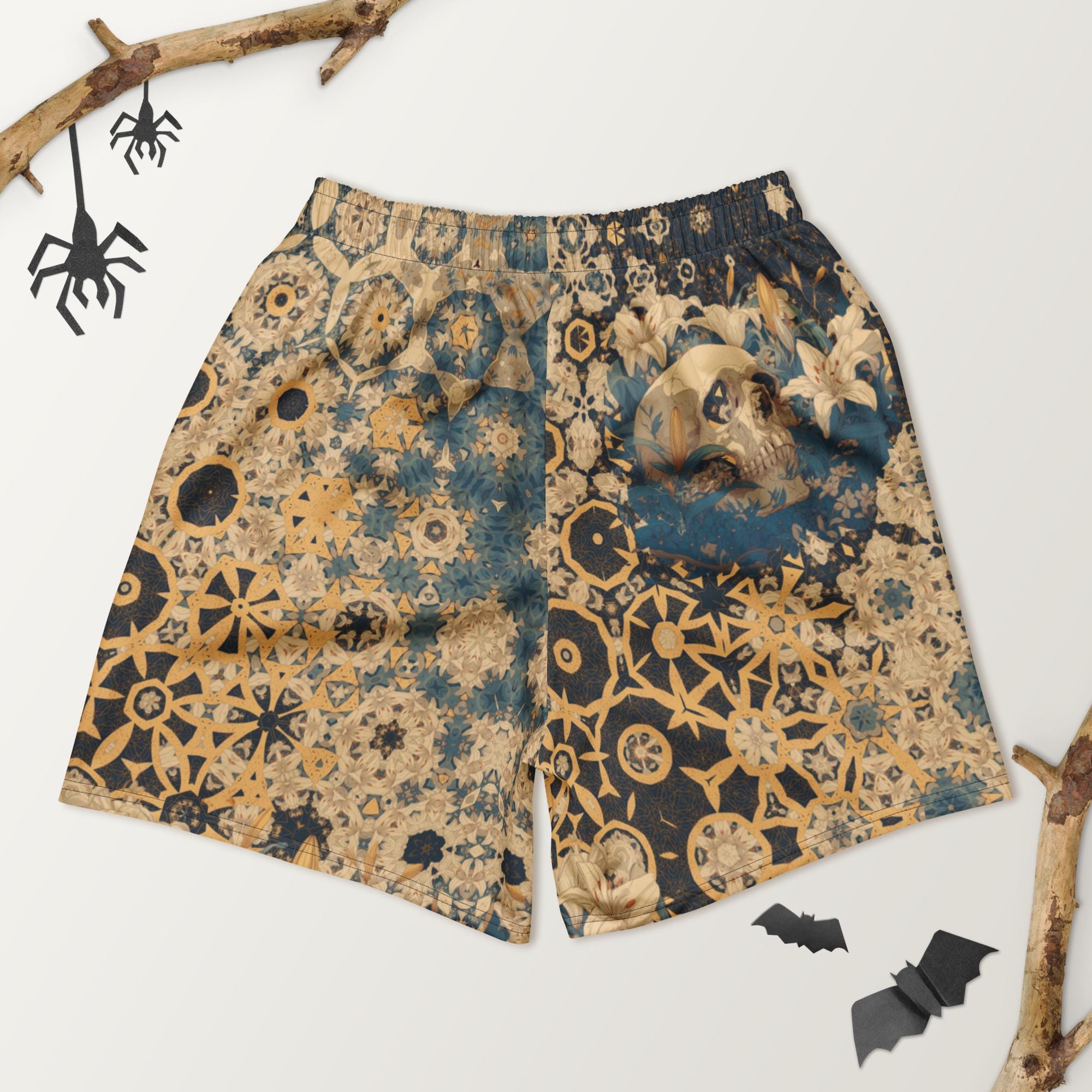 シャルボン charbon PYTHON PATTERN SHORTS Gothic Floral Skull Shorts, Gold Blue Sacred Geometry Shorts