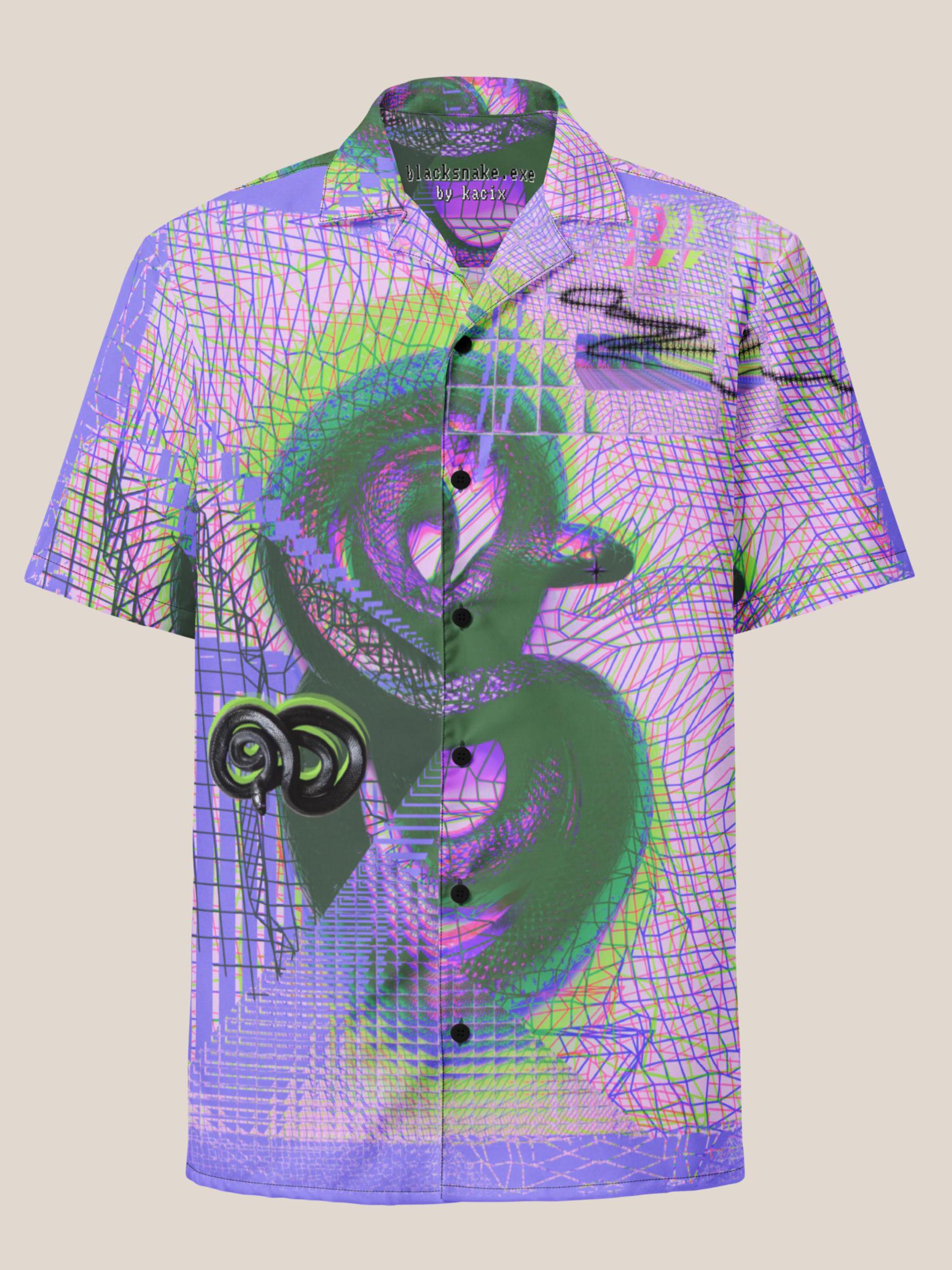 Cyberpunk Snake Button Down Shirt, Oversized Techno Rave Button up