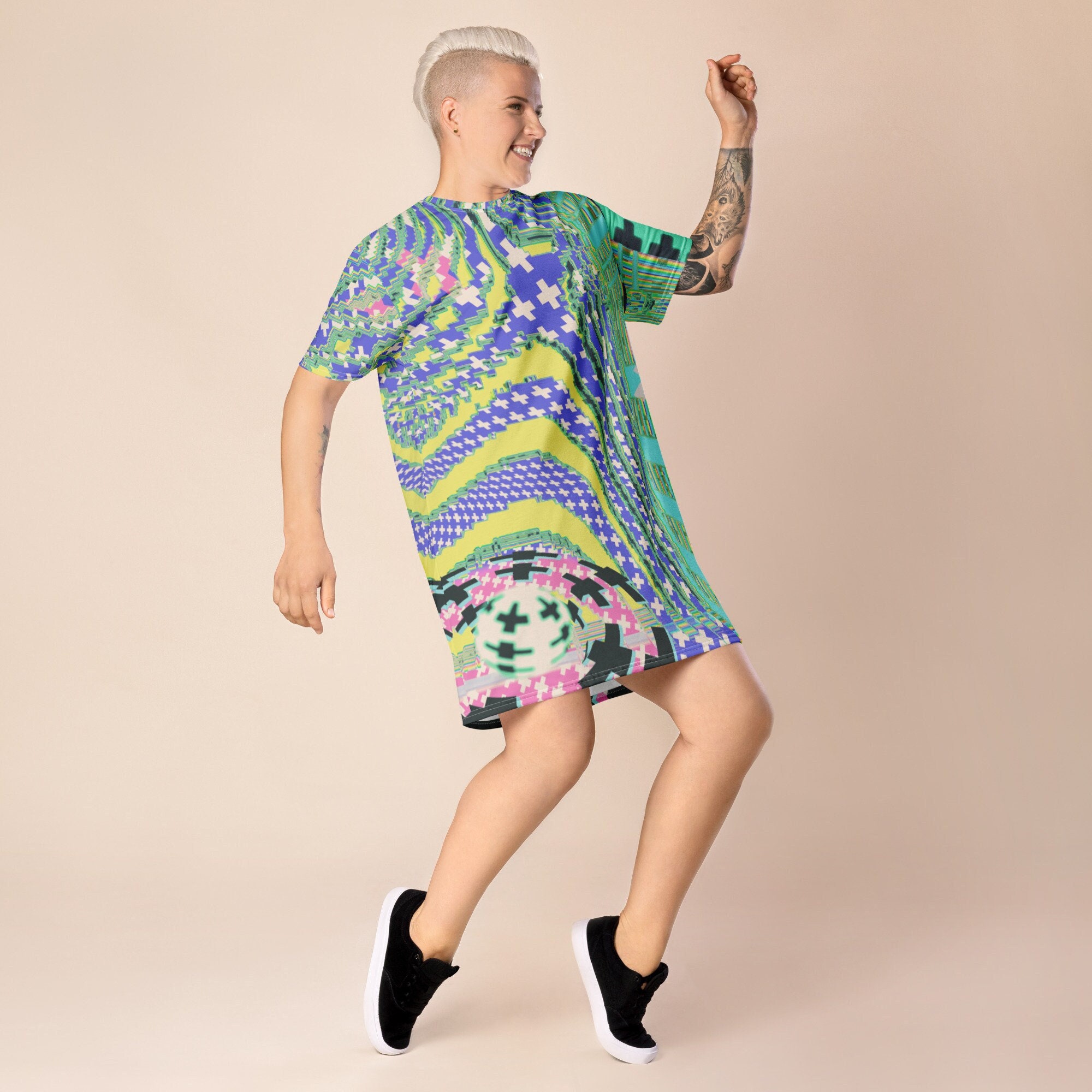 Loose Fit Techwear Tshirt Dress Oversized Hip Hop Shirt Loose Fit Techwear Tshirt Dress Oversized Hip Hop Shirt