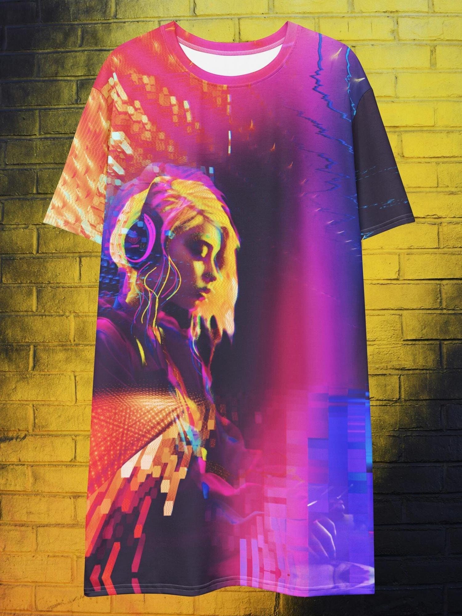 Neon Loose Fit Tshirt Dress Oversized Rave Party Dress Hip Neon Loose Fit Tshirt Dress Oversized Rave Party Dress Hip