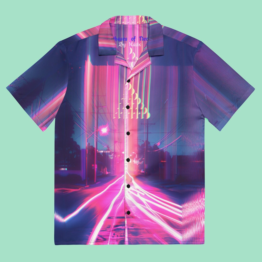 Neon Cyberpunk Button up Shirt, Trippy Rave Hawaiian Shirt, Sci-fi