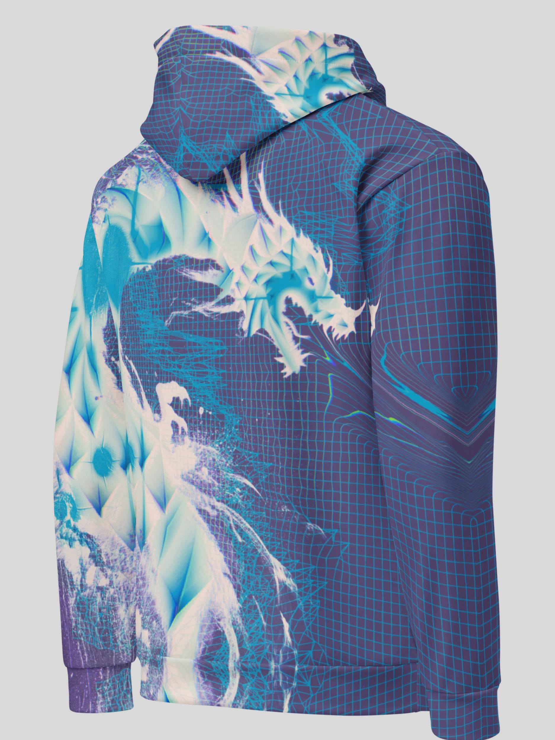 Blue Techno Dragon Hoodie, Rave Techwear Pullover, Japanese Urban