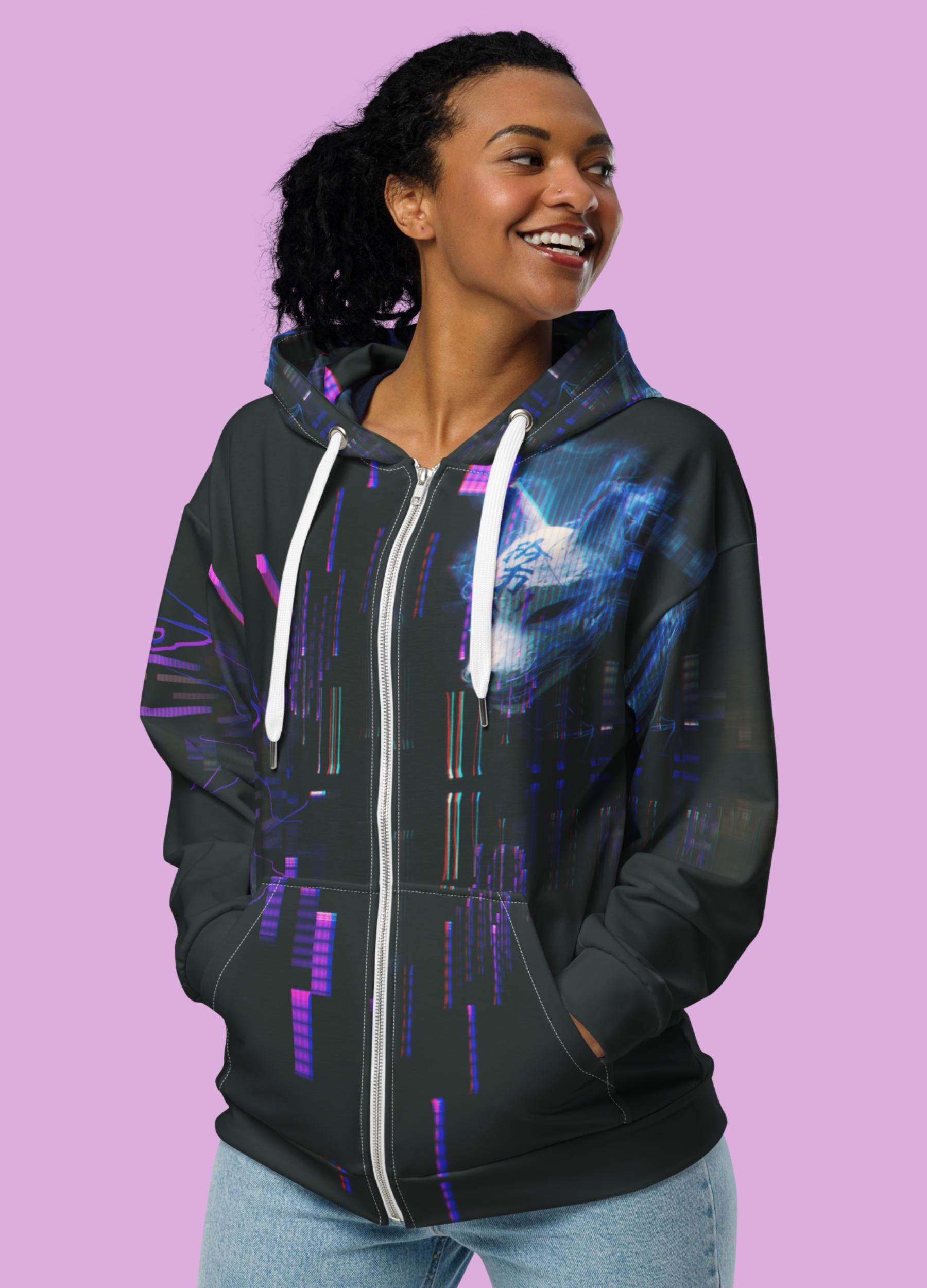 Glitchcore Zip up Hoodie – Cyberpunk Japanese Streetwear, Vaporwave ...