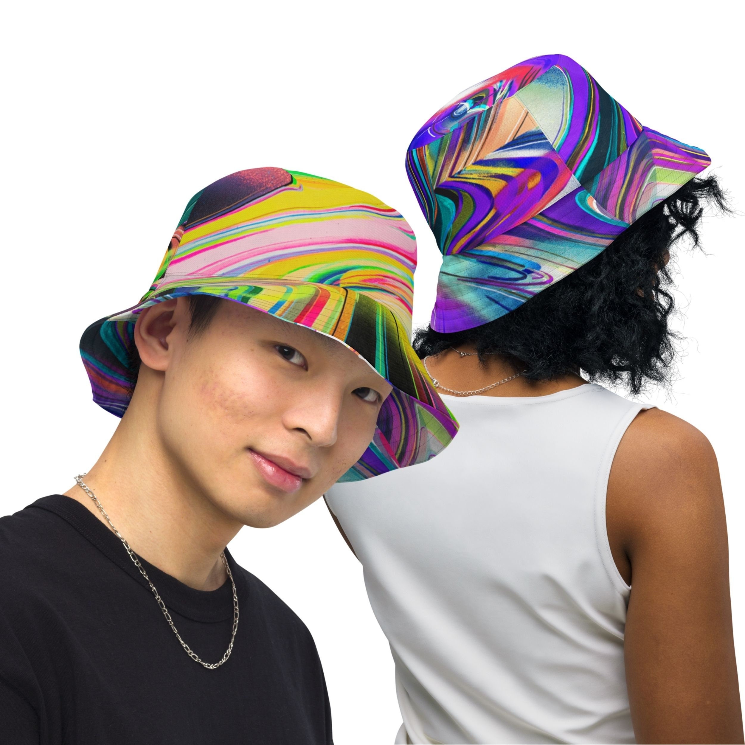 Colorful 90s Beach Bucket Hat Gift for Her, Large Purple  display picture 1