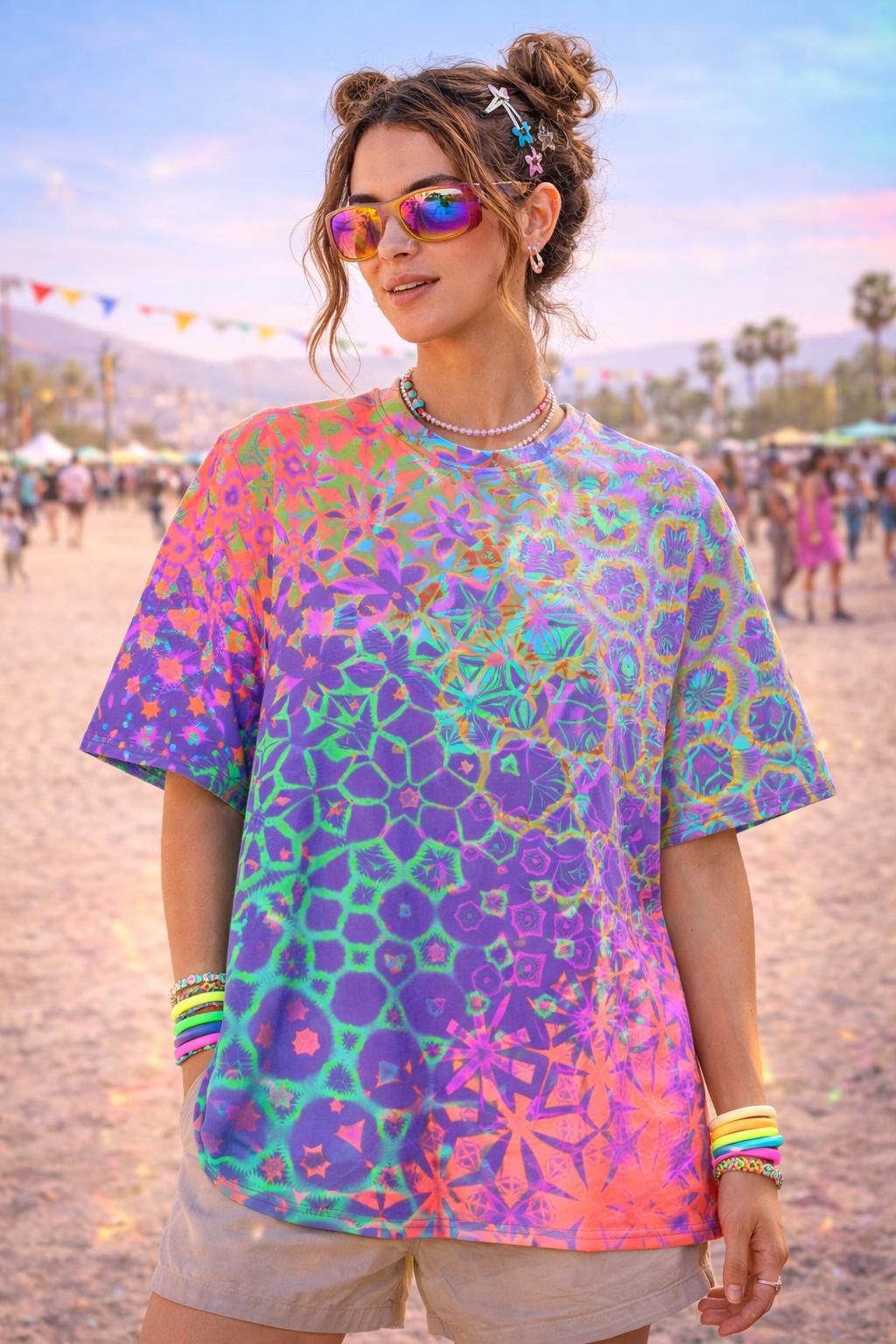 rave t shirt dress Rainbow Oversized T-shirt Dress, Pride Graphic Tee With Liquid Print, Women Rave Outfit, Festival Clothing, Pride Wear, Rave Gear