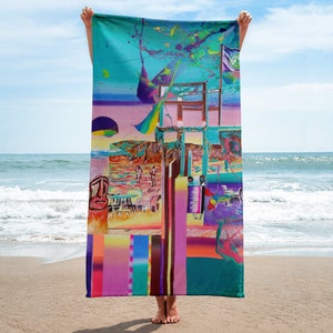 Colorful Tropical All Over Print Soft Beach Towel, Coastal Bathroom Towel Beach House Art New Home Gift, Beach Accessories