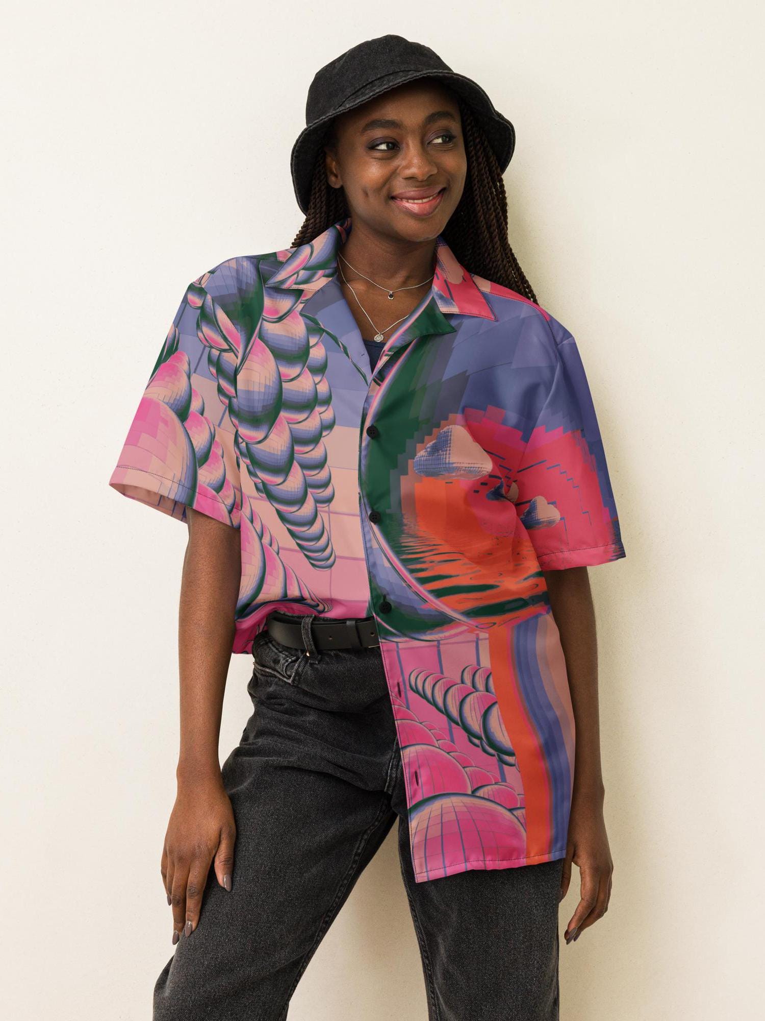 Trippy Retro Button up Shirt Frutiger Aero Button Down Shirt