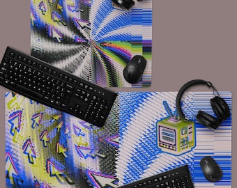 Glitch Cursor Gaming Mouse Pad, Vaporwave Desk Mat XL, Retro Mousepad, Y2K Pixel Art Desk Pad, Cyber Aesthetic Gamer Mat, Cool Tech Gift