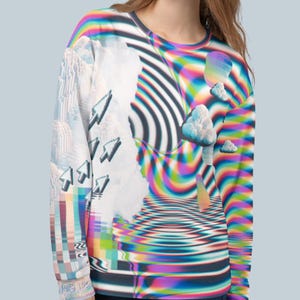 Retro Glitch Statement Sweatshirt, Trippy Vaporwave Festival Pullover, Frutiger Aero Shirt, 90s Computer Graphic Sweater