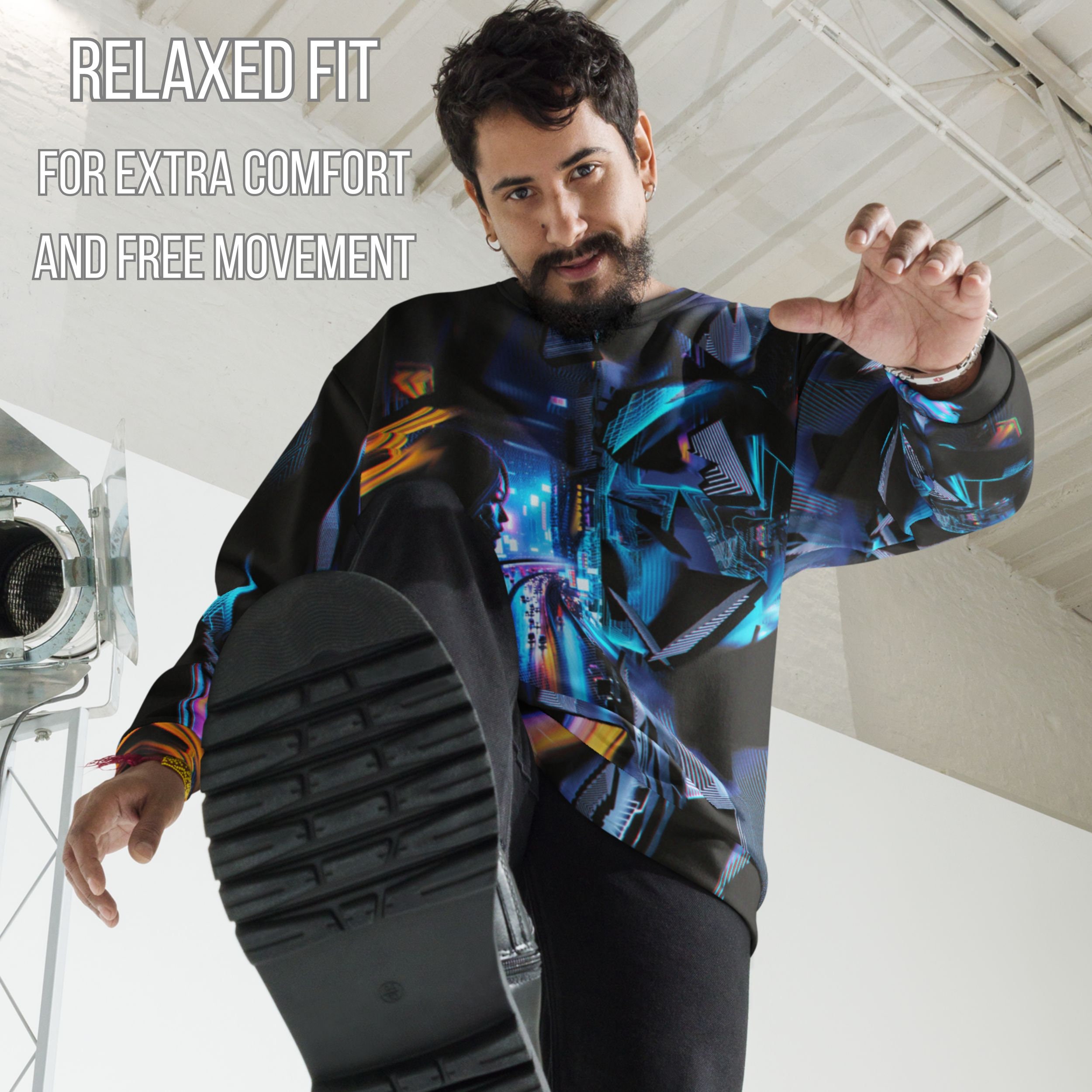 Cyberpunk Glitchcore Sweathirt Black EDM Gamer Shirt AOP Cyberpunk Glitchcore Sweathirt Black EDM Gamer Shirt AOP