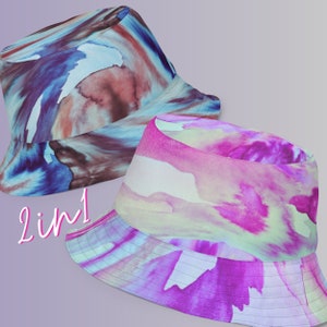 Tie Dye All Over Print Beach Bucket Hat, Large Boho Music Festival Bucket Hat, Rave Festival Clothes