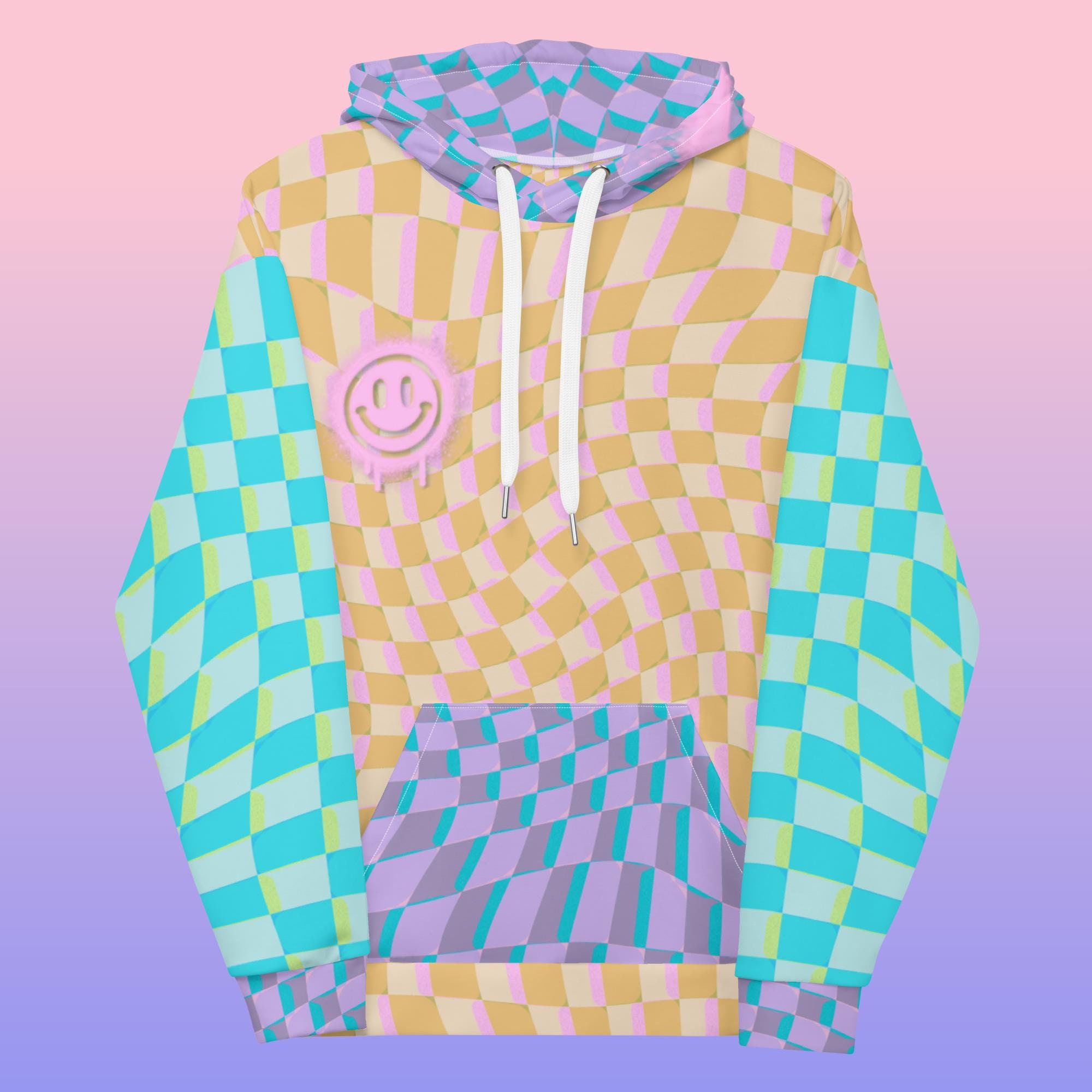 Retro Checkered Hoodie Oversize Pastel Punk Sweatshirt Retro Checkered Hoodie Oversize Pastel Punk Sweatshirt
