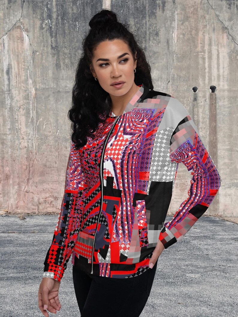 Red Black Techno Bomber Jacket All Over Print Rave Festival Jacket ...