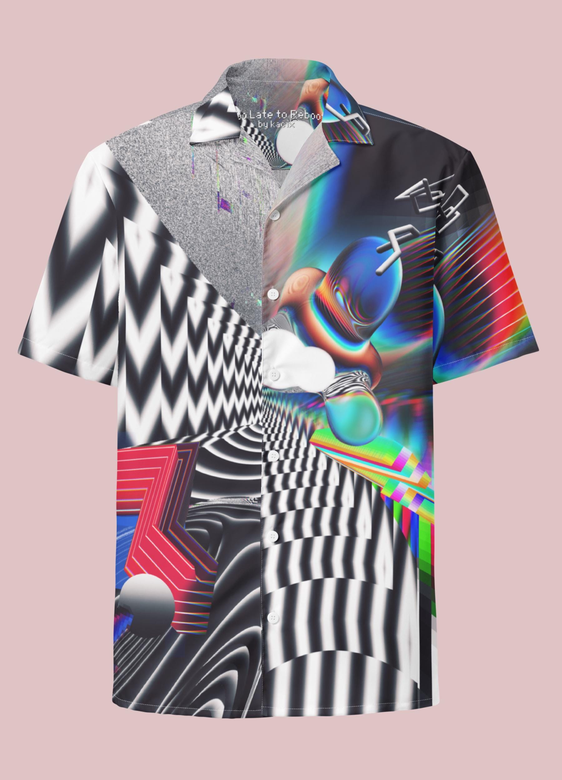 Frutiger Aero Button-up Shirt, Y2K Vaporwave Techwear, Oversized 