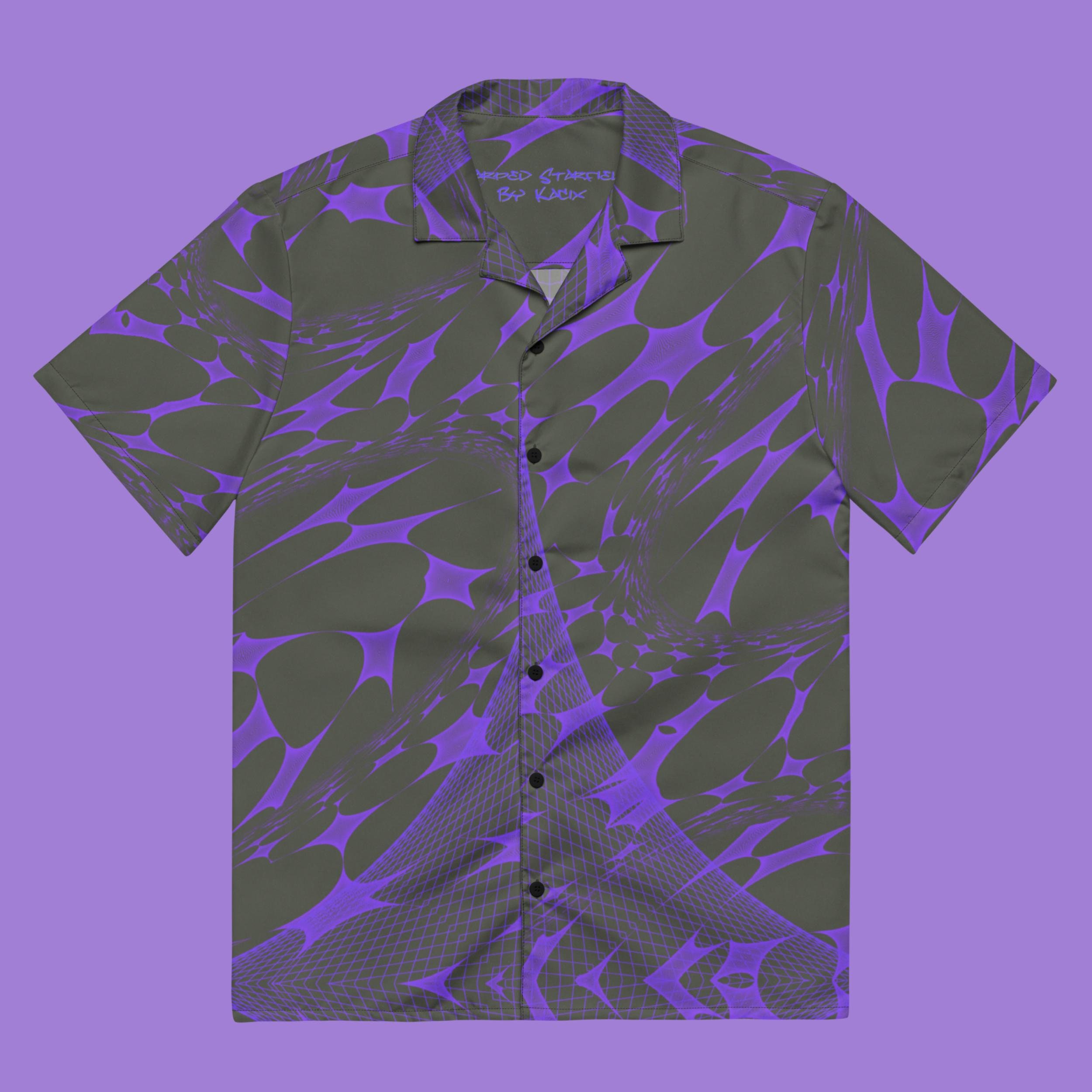 Dark Purple Stars Pattern Button Up Shirt Unique Rave Button Down Shirt Trippy EDM Festival Clothes Techwear Top Geometric Hawaiian Shirt