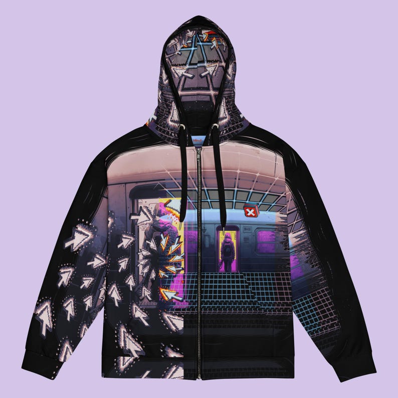 Techwear Gamer Zip up Hoodie, Cyberpunk Y2K Streetwear, Webcore Hacker ...