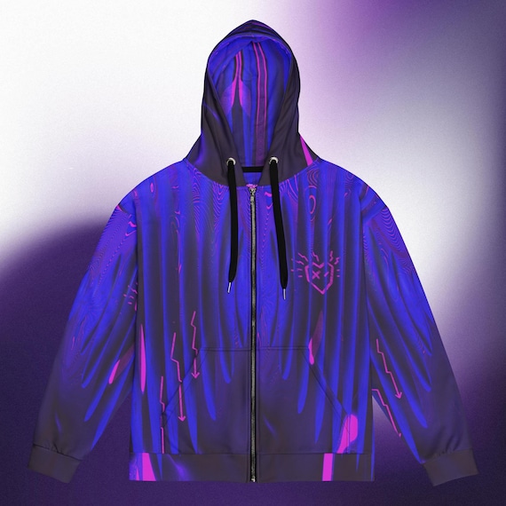 トップス 1990s High Techno Wear cyber zip hoodie Techno Full Zip up Hoodie All Over Print EDM Festival Top Warm