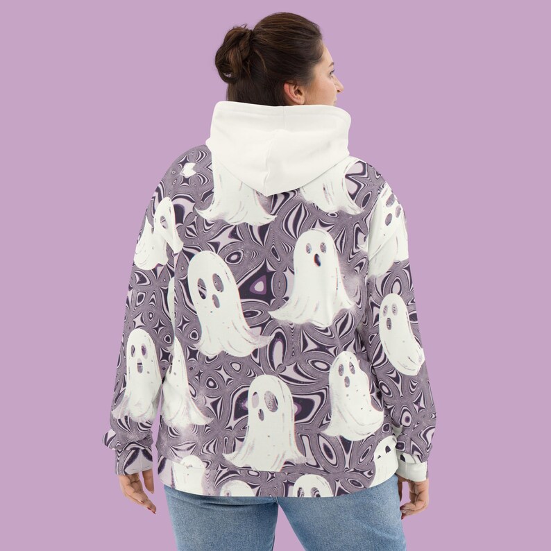 Trippy Cute Ghost Hoodie Retro Halloween Sweatshirt Psychedelic Spooky Shirt Warm Comfy Fall Streetwear Clothes