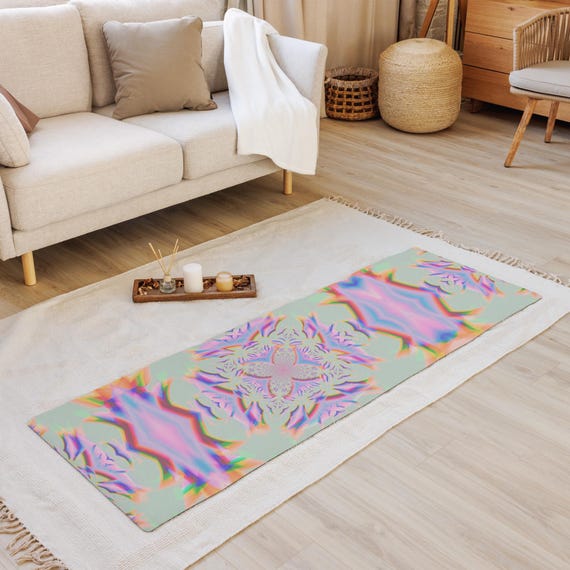 Pastel Bloom Yoga Mat, Soft Mandala Fitness Rug, Dreamy Meditation Yoga Mat Gift, Holographic Aesthetic Yoga Mat