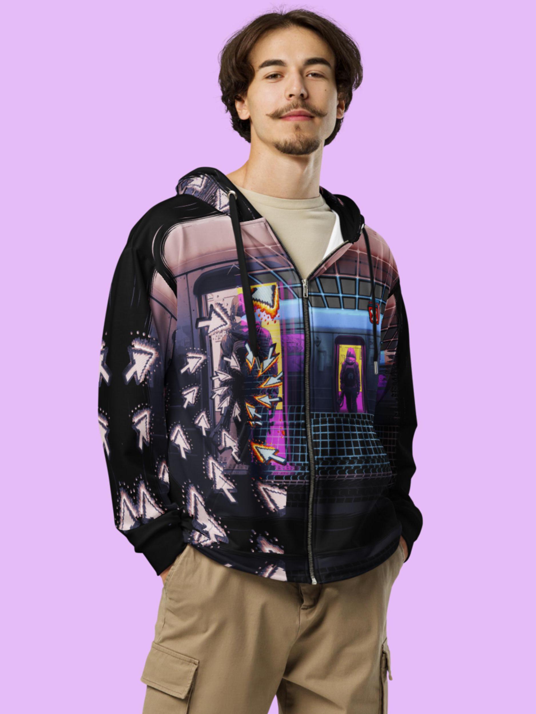 Techwear Gamer Zip up Hoodie, Cyberpunk Y2K Streetwear, Webcore 