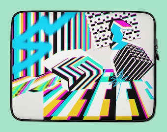 Bold Retro Graphic Laptop Sleeve Cool Office Gift Bright Trippy Laptop Cover 3D Geometric Stylish Macbook Case Gift Color Pop Laptop Bag