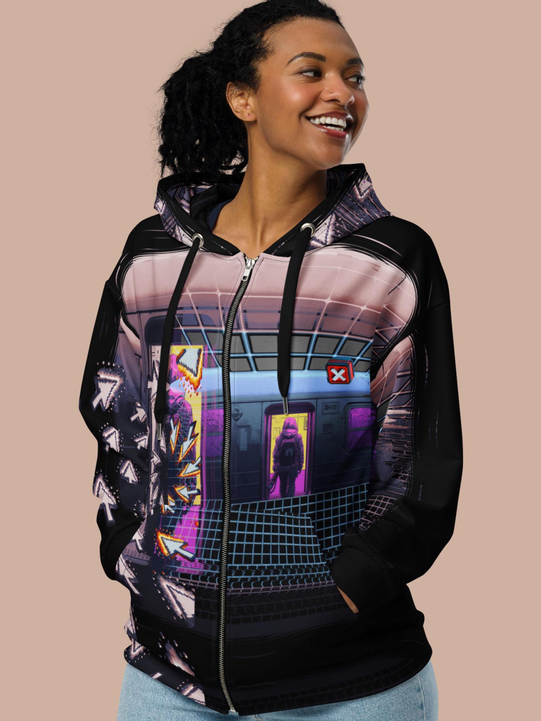 Techwear Gamer Zip up Hoodie, Cyberpunk Y2K Streetwear, Webcore