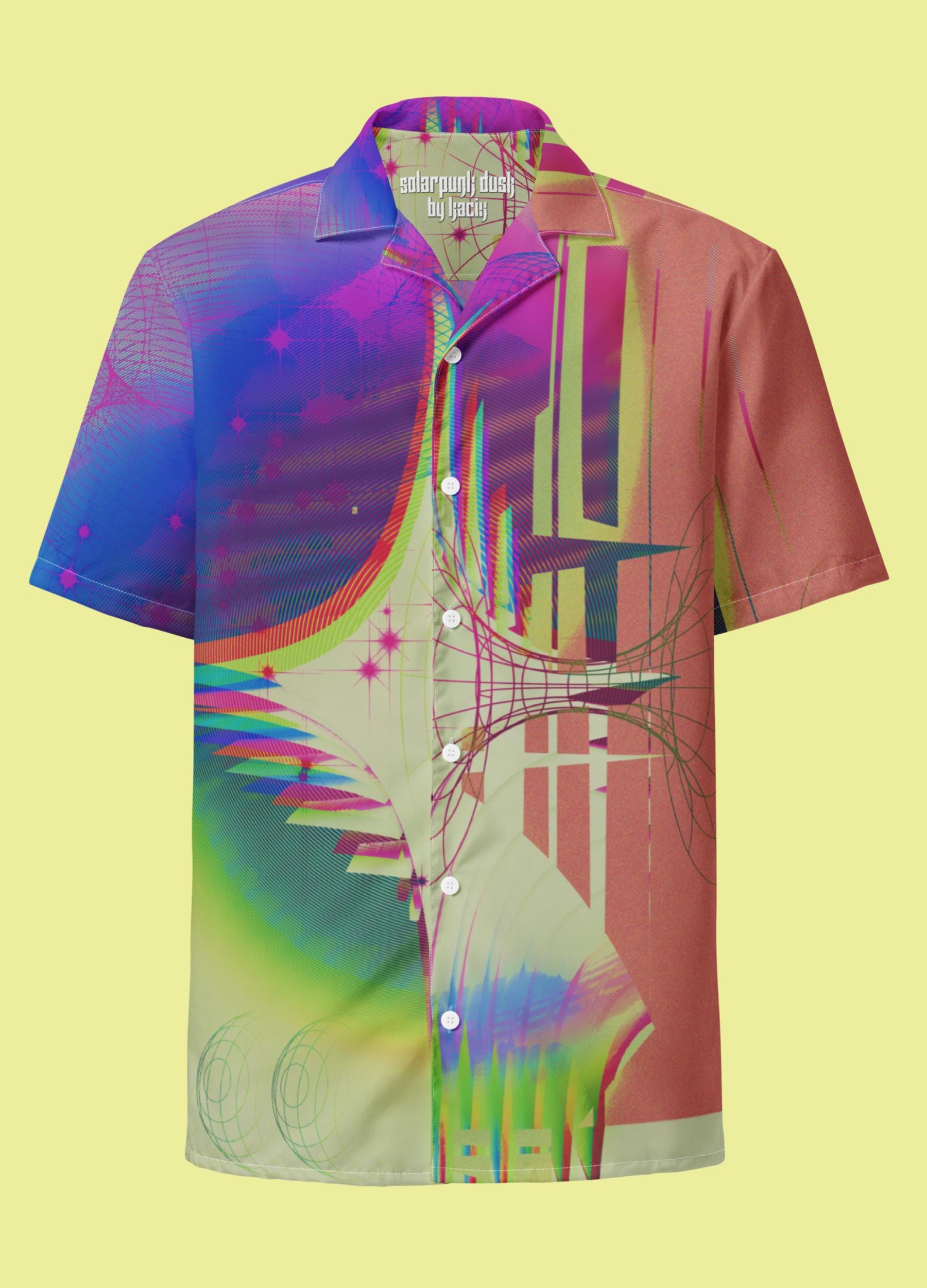 Solarpunk Techwear Button Down Shirt, Oversized Space Festival Top, Futuristic Y2K Cyberpunk Rave Outfit, Vaporwave Blouse
