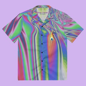 Neon Psychedelic Button Up Shirt, Rave Festival Outfit, Abstract Trippy Hawaiian Shirt, Vaporwave Button Down, Partywear Blouse