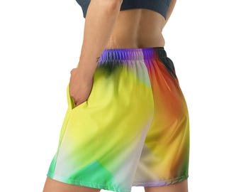 Neon Gradient Rave Shorts, Dreamcore Festival Trunks, Pastel Rainbow Activewear, Eco Friendly Unisex Dopamine Shorts