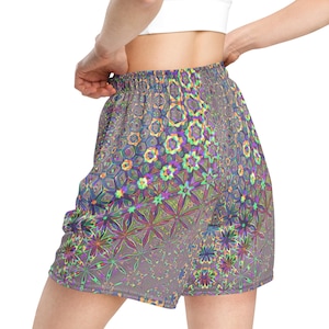 Unisex Rave Festival Mesh Shorts, Sacred Geometry EDC Outfit, Neon Techno Shorts