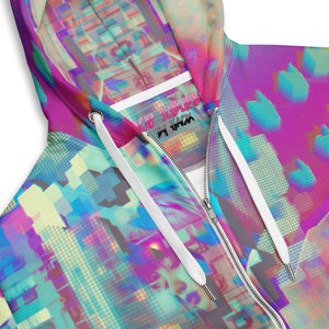Neon Pink Cyber Zip Up Hoodie All Over Print Urban Streetwear Sweatshirt Rave Cyberpunk Clothing Hip Hop Loose Hoodies
