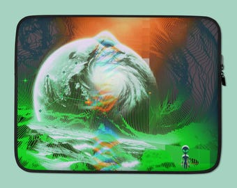 Space Alien Laptop Sleeve 13 inch 15 inch Sci Fi Laptop Cover Cosmic Cyberpunk Macbook Case Futuristic Water Resistant Neoprene Laptop Bag