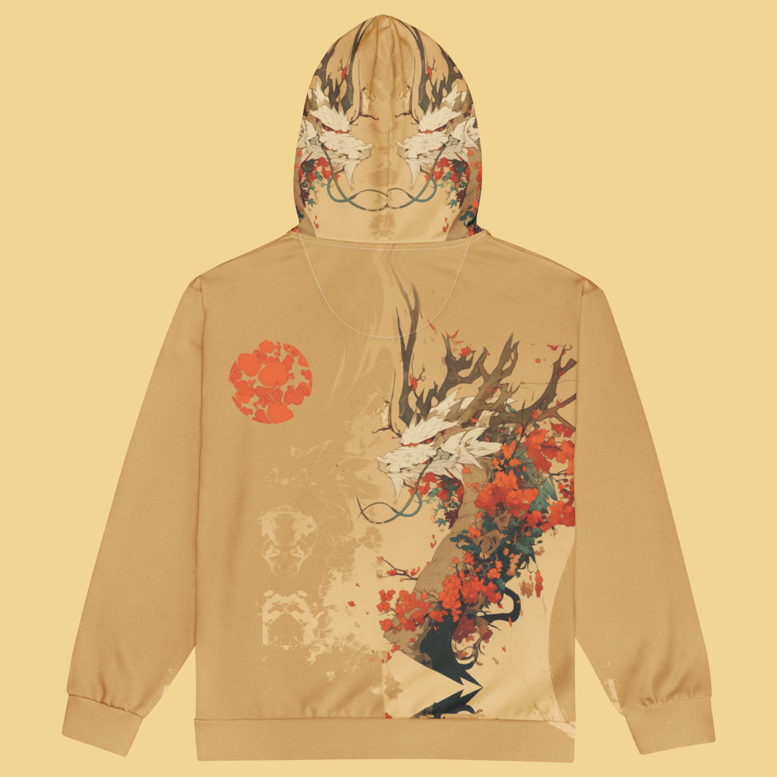 Takra Men's Samurai & Dragon 3D Tattoo Hoodie - Zipper Pullover Sweatshirt - View #2