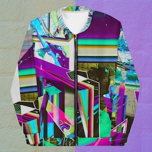 Cyberpunk Bomber Jacket, Techwear Rave Jacket, Graphic Streetwear