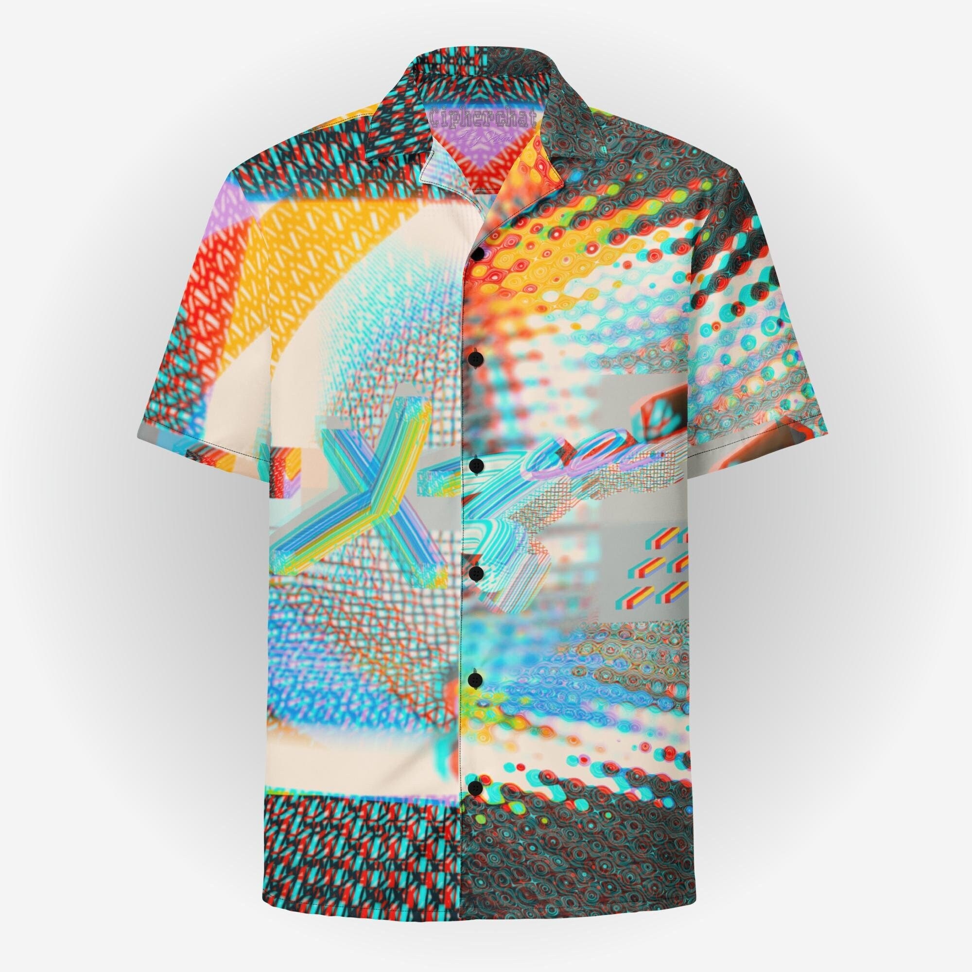 Trippy Hawaiian Shirt Geometric Button Up Shirt For Men and Women Graphic Streetwear Shirt Button Down, Techno Music Festival Clothing
