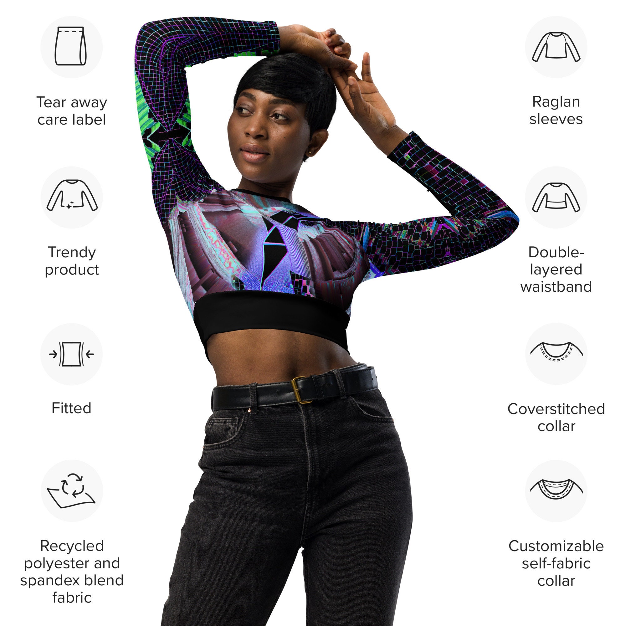 Cyber Rave Music Festival Crop Top Dance Surf EDM Shirt Long Sleeve ...