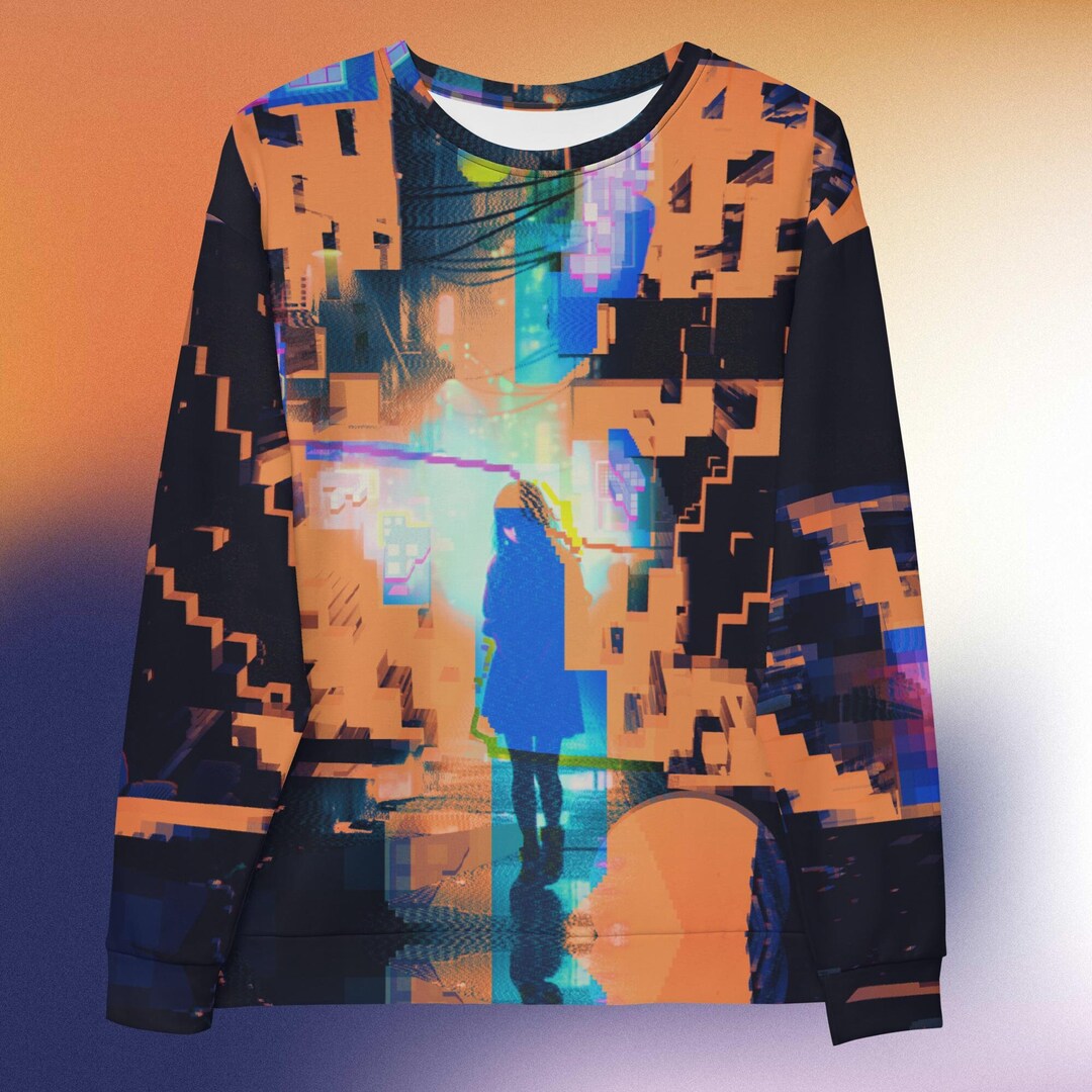 All Over Print Cyberpunk Sweatshirt, Soft Crewneck All Over Print Cyberpunk Sweatshirt, Soft Crewneck