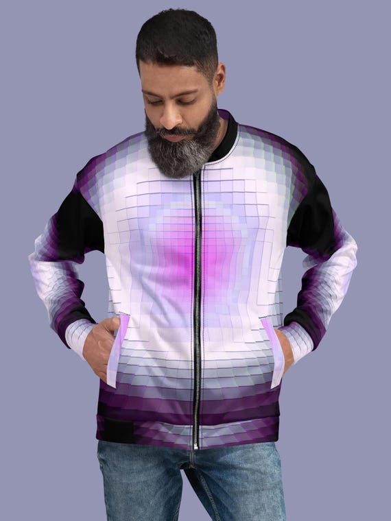Retro Futuristic Bomber Jacket, Y2K Vaporwave Gradient Zip Jacket