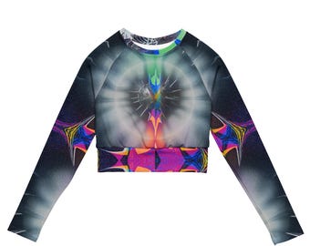 Cyberpunk Spiky Heart Crop Top, Metal Gothic Shirt, Dark Rave Techwear, Trippy Goth Long Sleeve Festival Top