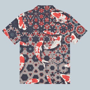 Sacred Geometry Koi Fish Shirt, Trippy Japanese Rave Button-Up, Psychedelic Festival Shirt, Oversized Zen Top, Wedding Guest Blouse