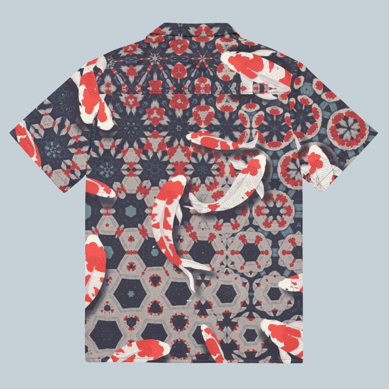 Sacred Geometry Koi Fish Shirt, Trippy Japanese Rave Button-Up, Psychedelic Festival Shirt, Oversized Zen Top, Wedding Guest Blouse