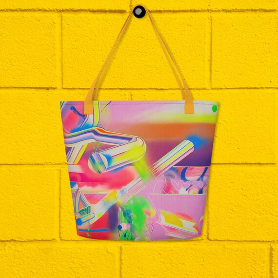 Large Beach Bag Colorful Tote Bag For Women, Street Art Printed Tote Bag Aesthetic Shopping Tote Bag Gift For Her
