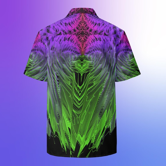 Neon Green Purple Rave Button up Shirt for Men and Women Hawaiian