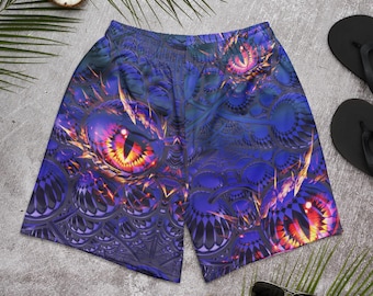 Blue Dragon Eye Rave Shorts – Neon Fantasy Festival Shorts, Gothic Gym Wear, Unisex Psychedelic Activewear