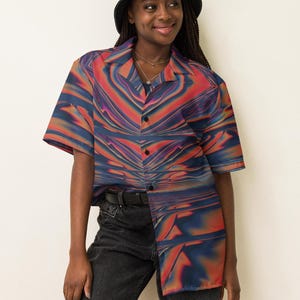 Psychedelic Festival Button Down Shirt, Trippy Rave Oversized Button Up, Y2K Partywear Blouse, Solarpunk Hawaiian Shirt, Boho EDM Outfit
