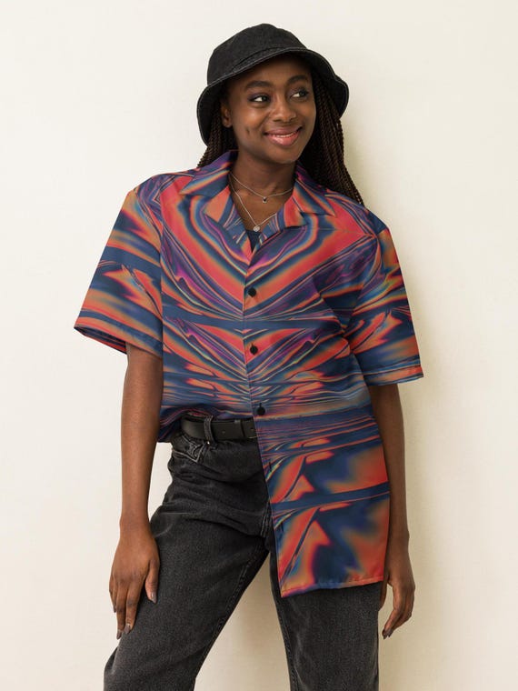 Psychedelic Festival Button Down Shirt, Trippy Rave Oversized