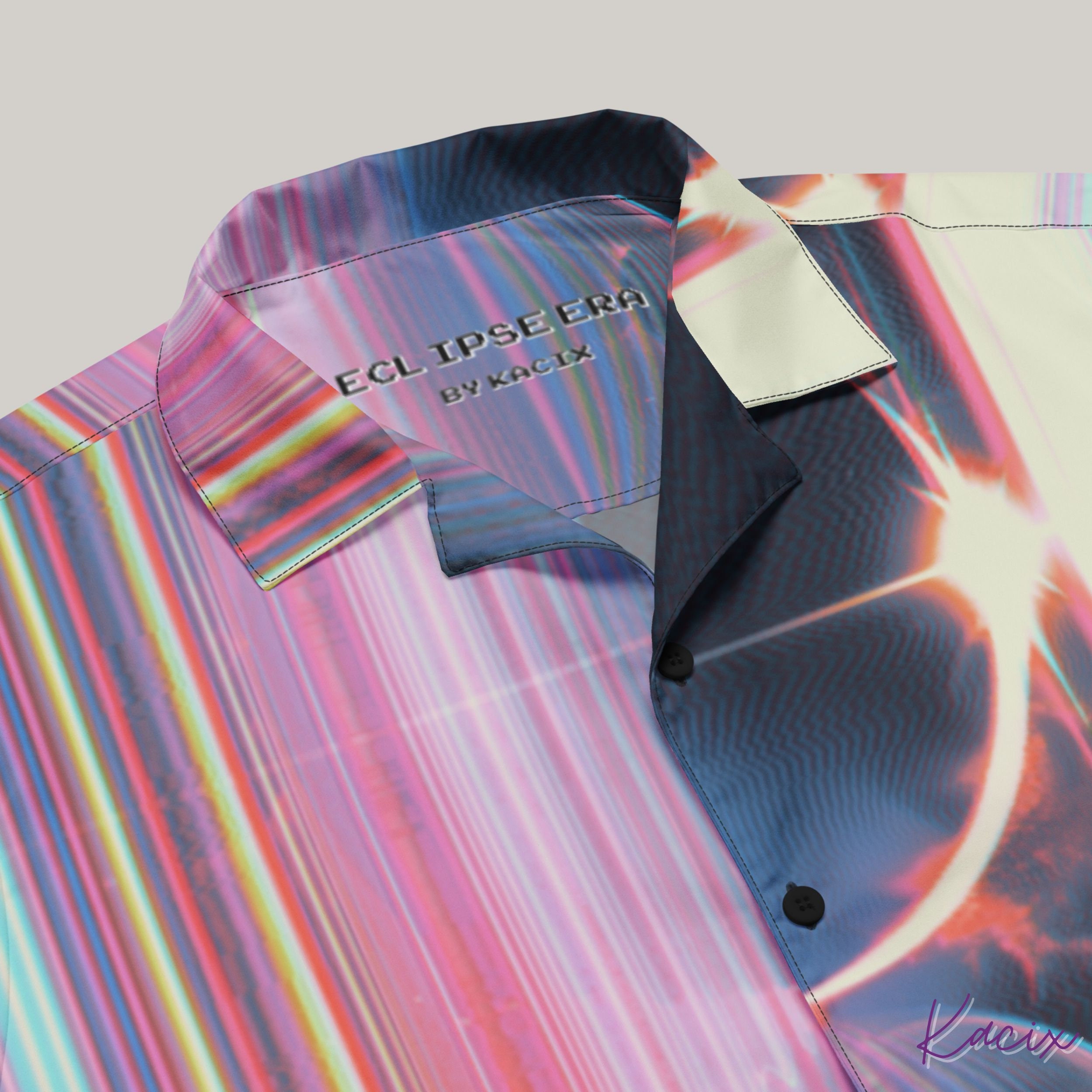 Synthwave Button Up Shirt Futuristic Eclipse Tee Cyberpunk Button Down Shirt EDM Music Festival Clothing, image size:2500x2500