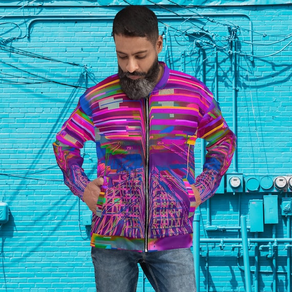 Purple Vaporwave Art All Over Print Bomber Jacket For Men And Women, Rave Festival Streetwear Jacket, EDM Festival Clothes