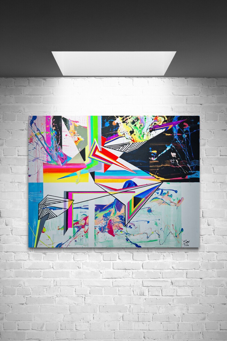 Colorful Geometric Wall Art Abstract Acrylic Painting Etsy