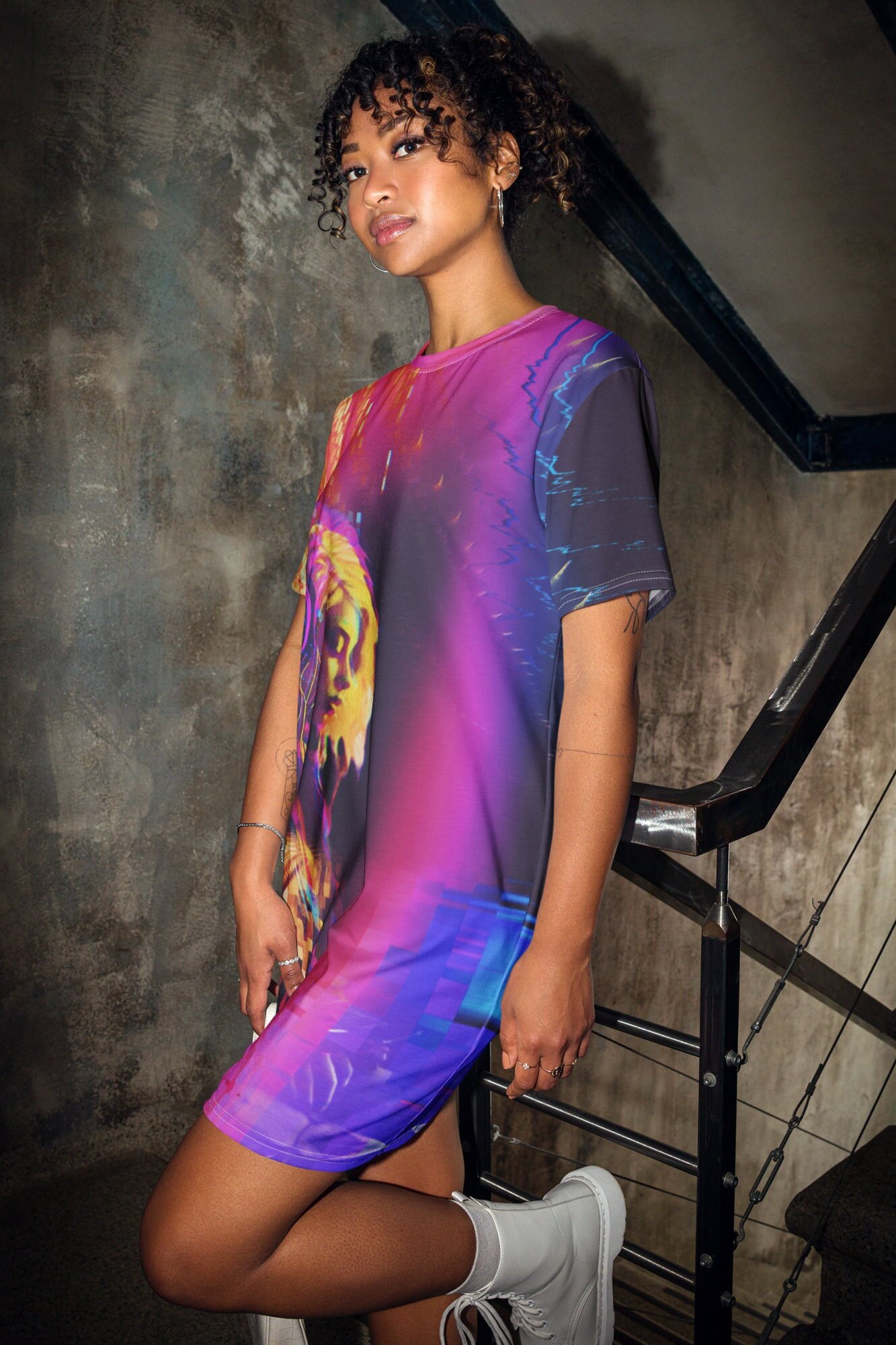 Neon Loose Fit Tshirt Dress Oversized Rave Party Dress Hip Neon Loose Fit Tshirt Dress Oversized Rave Party Dress Hip